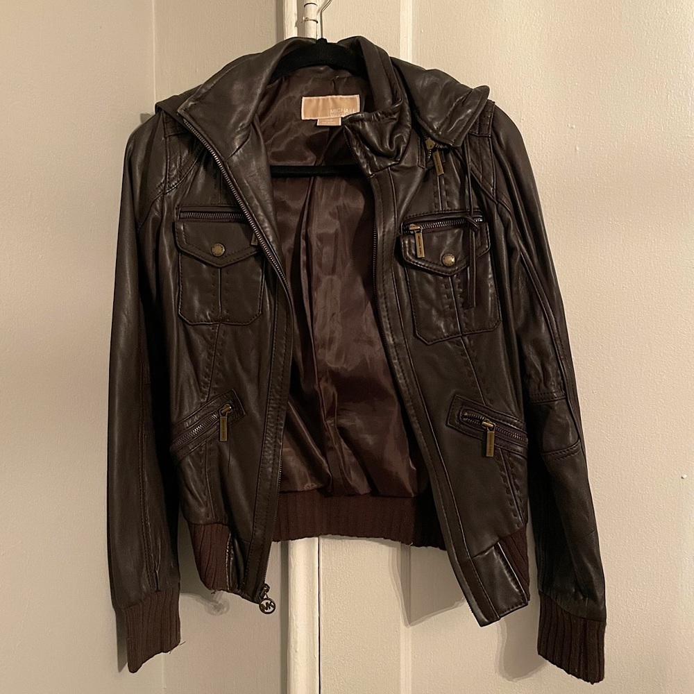 Michael Kors leather bomber jacket